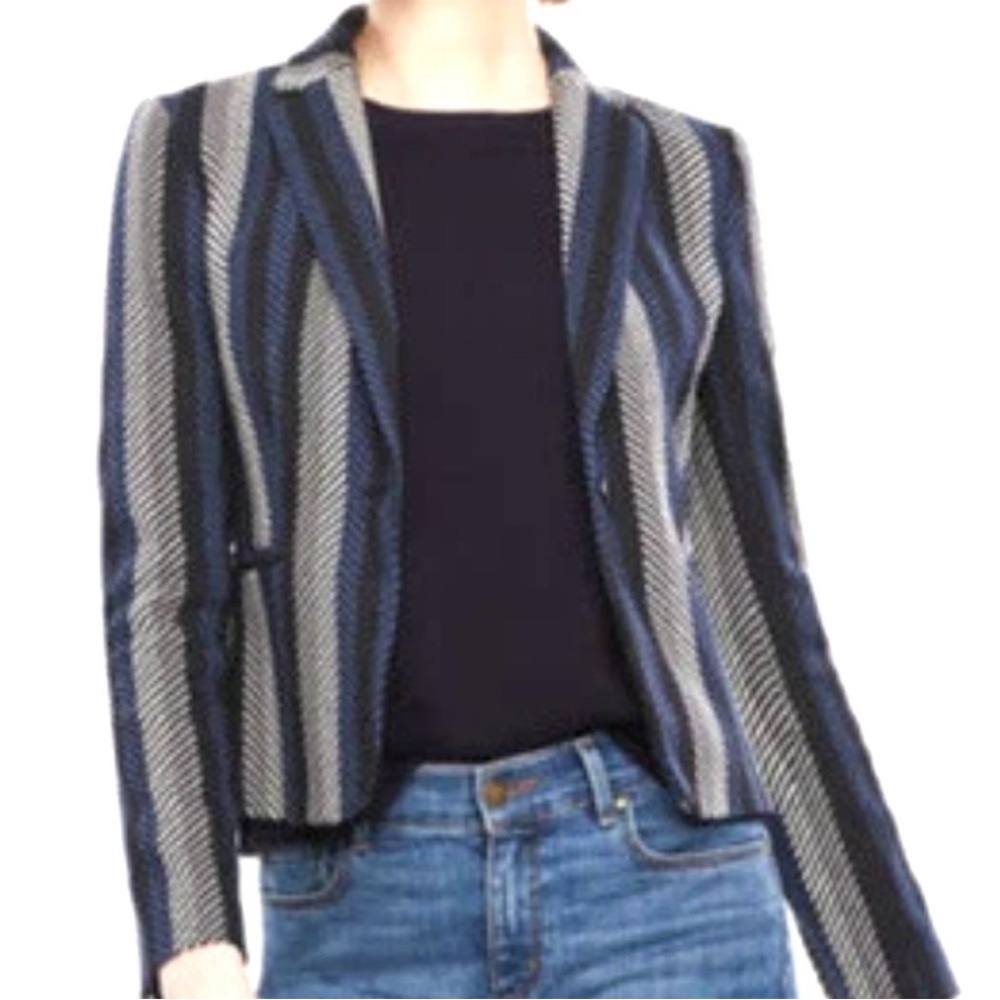 NWOT Ann Taylor Navy and Gray Striped Blazer Size 6